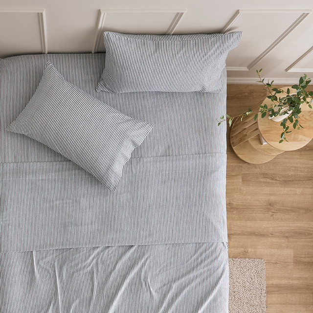 Charcoal Stripe Cotton Flannelette Sheet Set 1 Charcoal Stripe Cotton Flannelette Sheet Set