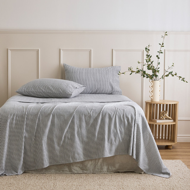 Charcoal Stripe Cotton Flannelette Sheet Set 8 Charcoal Stripe Cotton Flannelette Sheet Set
