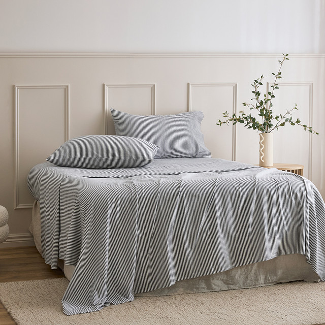 Charcoal Stripe Cotton Flannelette Sheet Set 9 Charcoal Stripe Cotton Flannelette Sheet Set