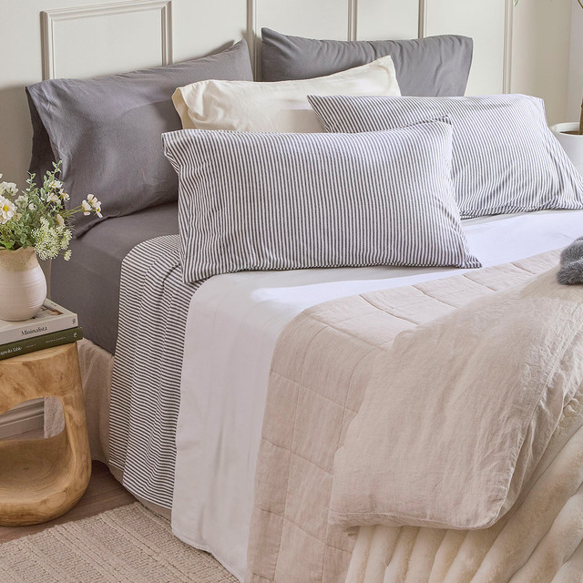 Charcoal Stripe Cotton Flannelette Sheet Set 12 Charcoal Stripe Cotton Flannelette Sheet Set