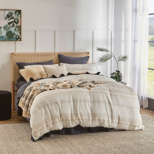 Juniper Stripe Natural Quilt Cover Set 10 Juniper Stripe Natural Quilt Cover Set