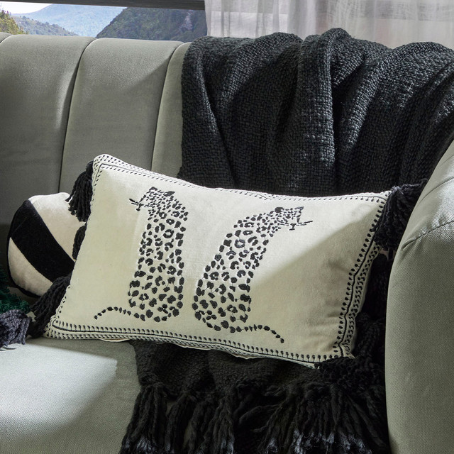 Tanzi Leopards Embroidered Velvet Cushion
