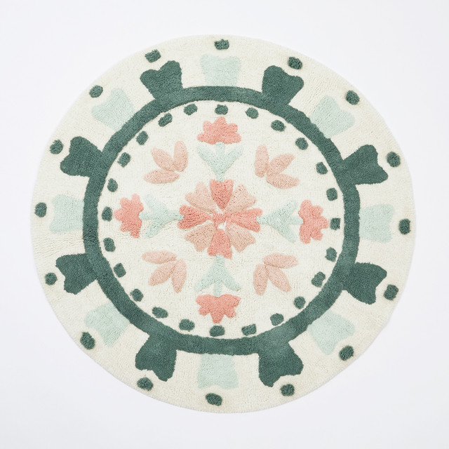 Floral Bloom Sage Green Round Bath Mat