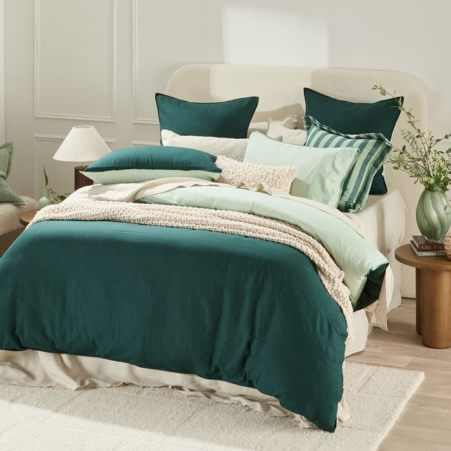 Linen Look Teal Reversible Quilt Cover Set 16 Linen Look Teal Reversible Quilt Cover Set