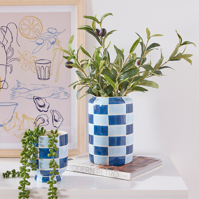 Charlie Blue Check Vase