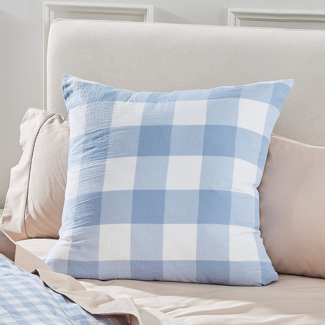 Della Blue Check European Pillowcase 1 Della Blue Check European Pillowcase