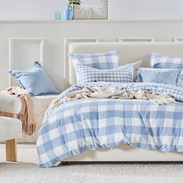 Della Blue Check European Pillowcase 7 Della Blue Check European Pillowcase