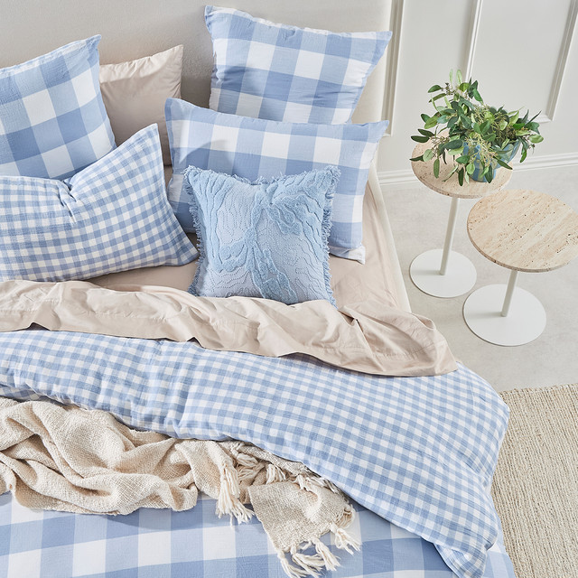 Della Blue Check European Pillowcase 8 Della Blue Check European Pillowcase