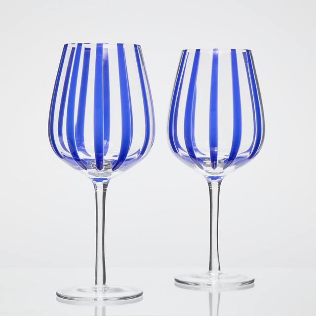 Atlas Blue Stripe Wine Glasses Set of 2