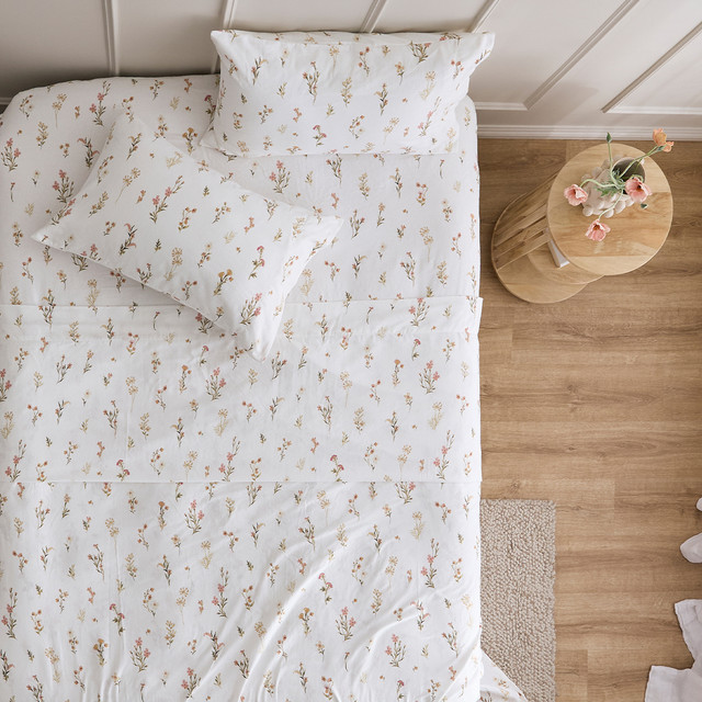 Floral Stems Cotton Flannelette Sheet Set 8 Floral Stems Cotton Flannelette Sheet Set