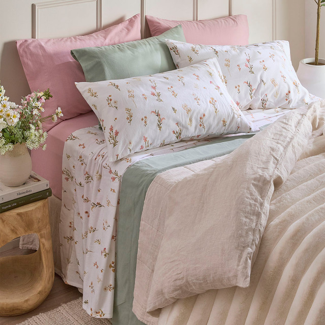 Floral Stems Cotton Flannelette Sheet Set 12 Floral Stems Cotton Flannelette Sheet Set