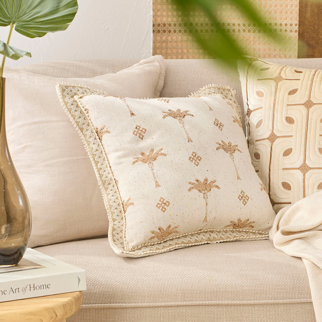 Raina Palm with Embroidered Trim Cushion 1 Raina Palm with Embroidered Trim Cushion