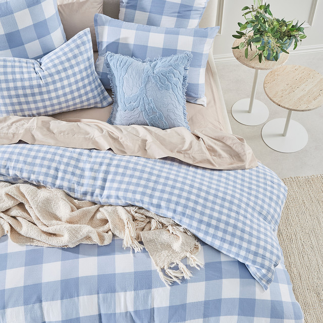 Della Blue Check Quilt Cover Set 1 Della Blue Check Quilt Cover Set