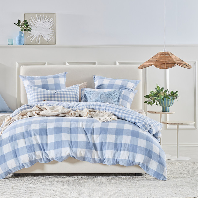 Della Blue Check Quilt Cover Set 8 Della Blue Check Quilt Cover Set