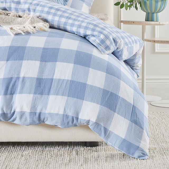 Della Blue Check Quilt Cover Set 9 Della Blue Check Quilt Cover Set