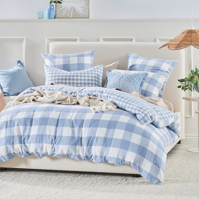 Della Blue Check Quilt Cover Set 12 Della Blue Check Quilt Cover Set