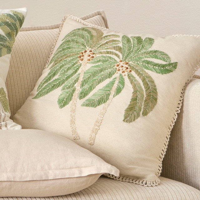 Hula Beaded Tropical Palm Cushion