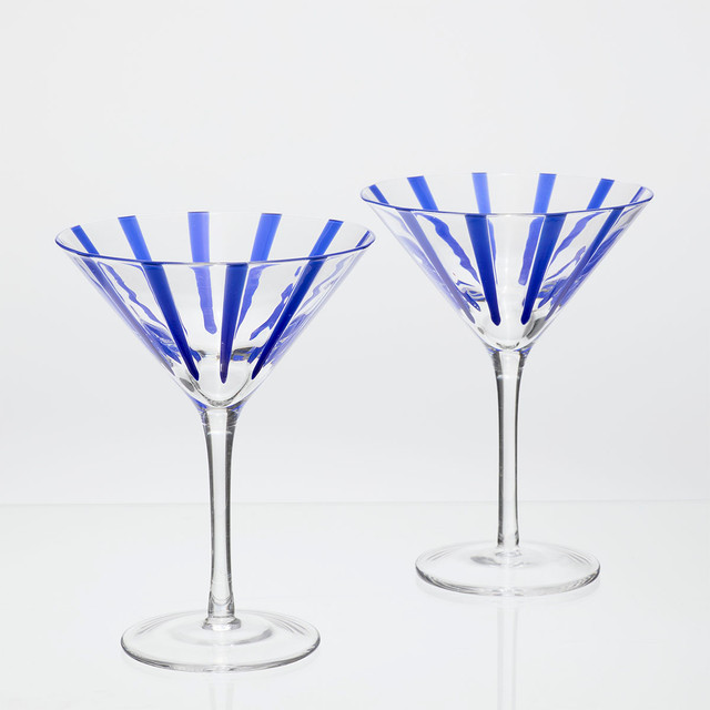 Atlas Blue Stripe Martini Glasses Set of 2