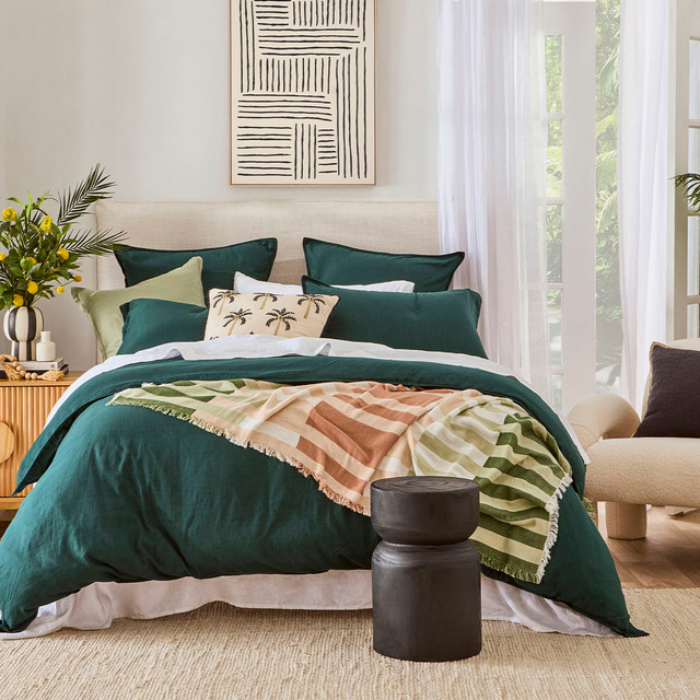Washed Linen Look Dark Teal Quilt Cover Set 8 Washed Linen Look Dark Teal Quilt Cover Set