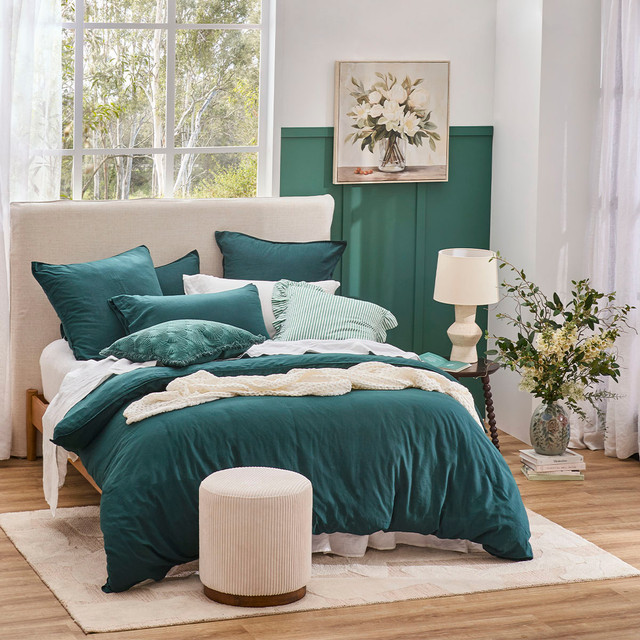 Washed Linen Look Dark Teal Quilt Cover Set 12 Washed Linen Look Dark Teal Quilt Cover Set