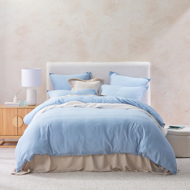 Washed Linen Look Light Blue Quilt Cover Set 1 Washed Linen Look Light Blue Quilt Cover Set