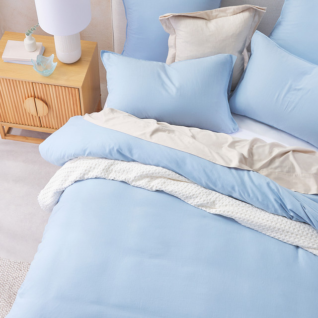 Washed Linen Look Light Blue Quilt Cover Set 7 Washed Linen Look Light Blue Quilt Cover Set