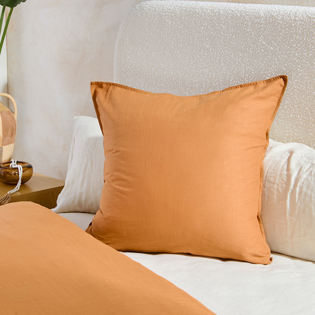 Washed Linen Look Toffee European Pillowcase 1 Washed Linen Look Toffee European Pillowcase