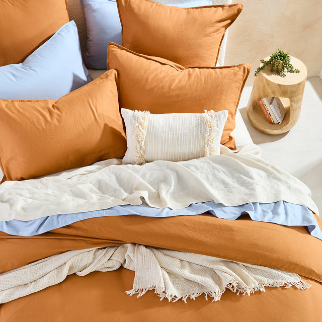 Washed Linen Look Toffee European Pillowcase 6 Washed Linen Look Toffee European Pillowcase